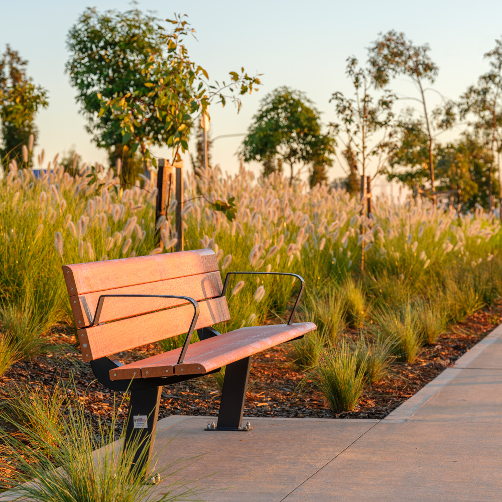 Timber benches outdoors