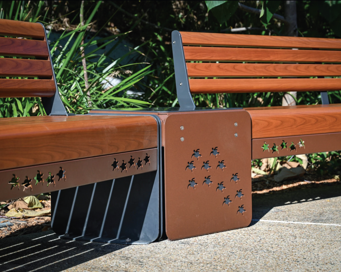 Timber benches outdoors