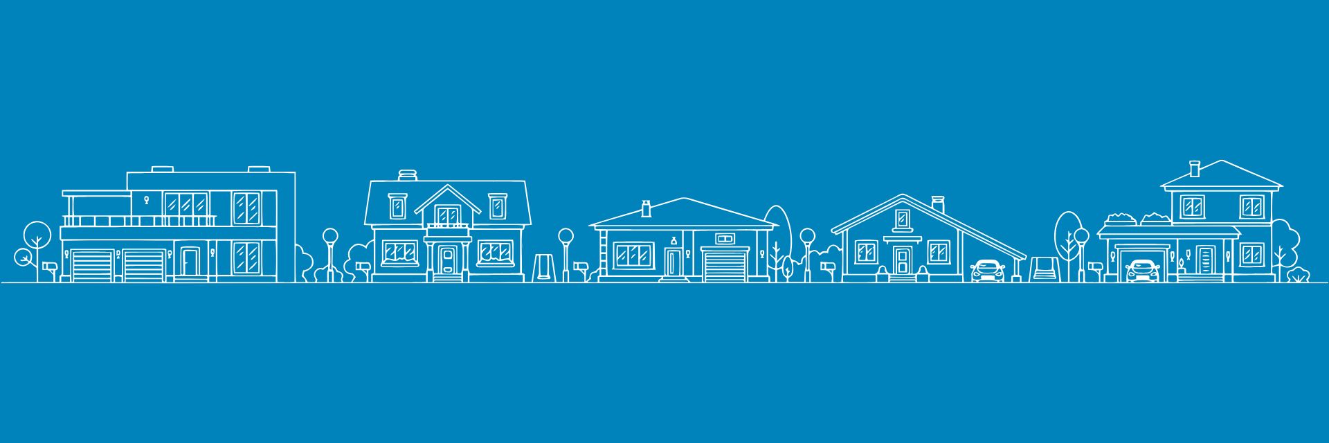 A fine line graphic showing different styles of homes. 
